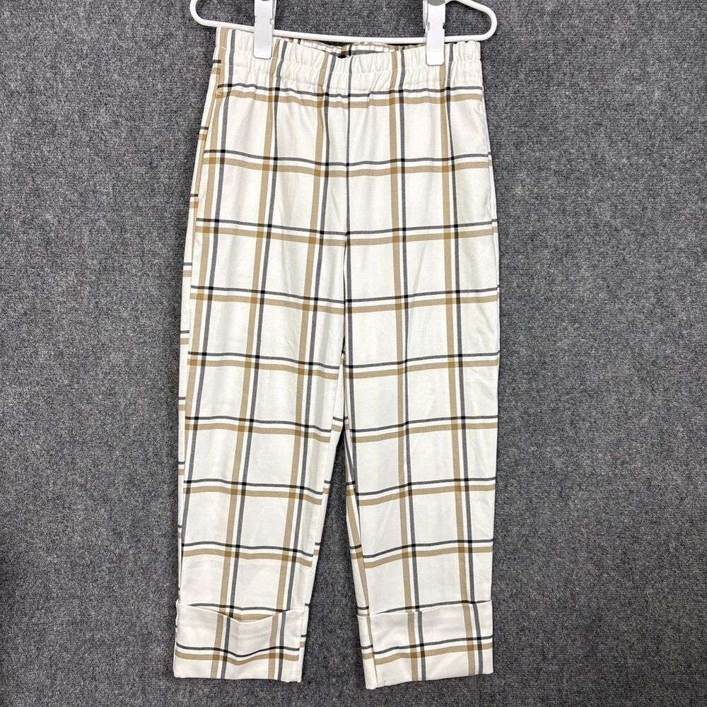 ZARA Pants Womens Size M Cream Check Preppy Hipster Cottagecore